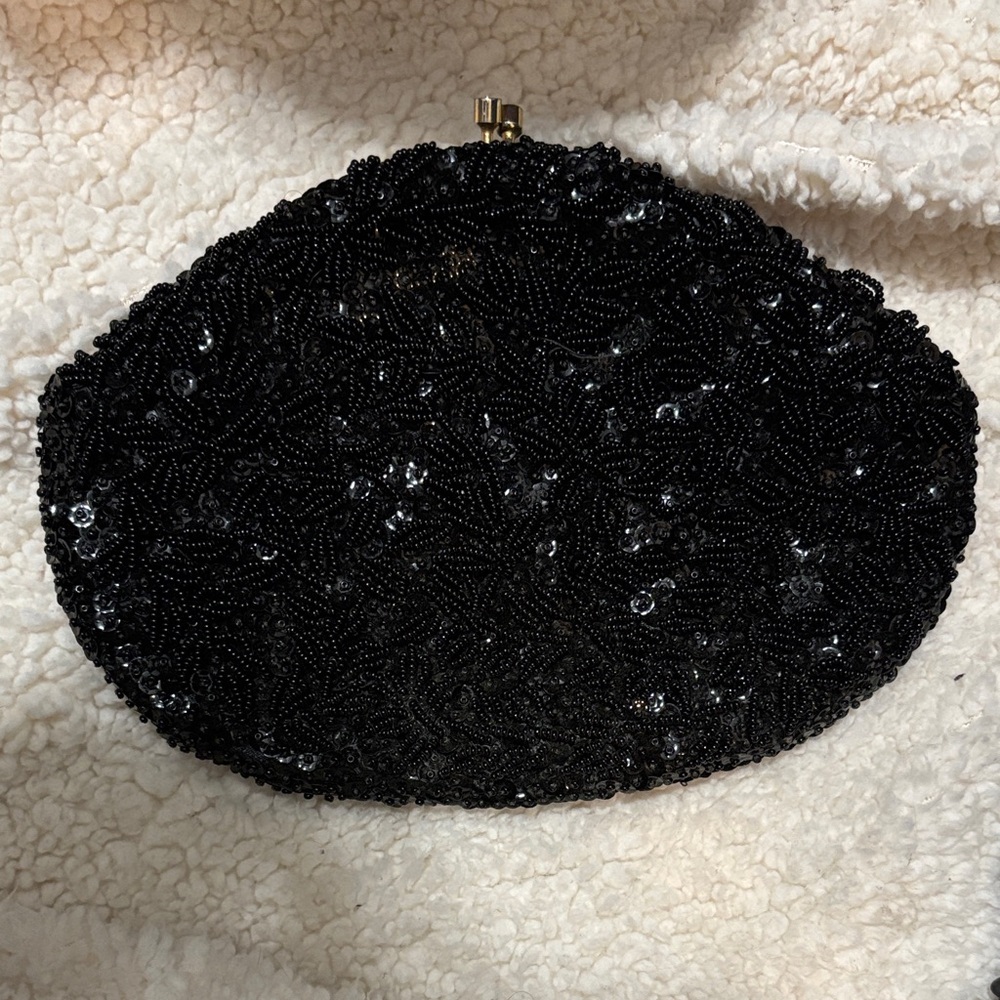 Chic Black Beaded Evening Clutch